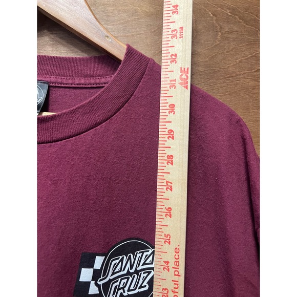 Santa Cruz Mens Burgundy Checkered Dot Logo Graphic T-Shirt Short Sleeve XL - Picture 4 of 5